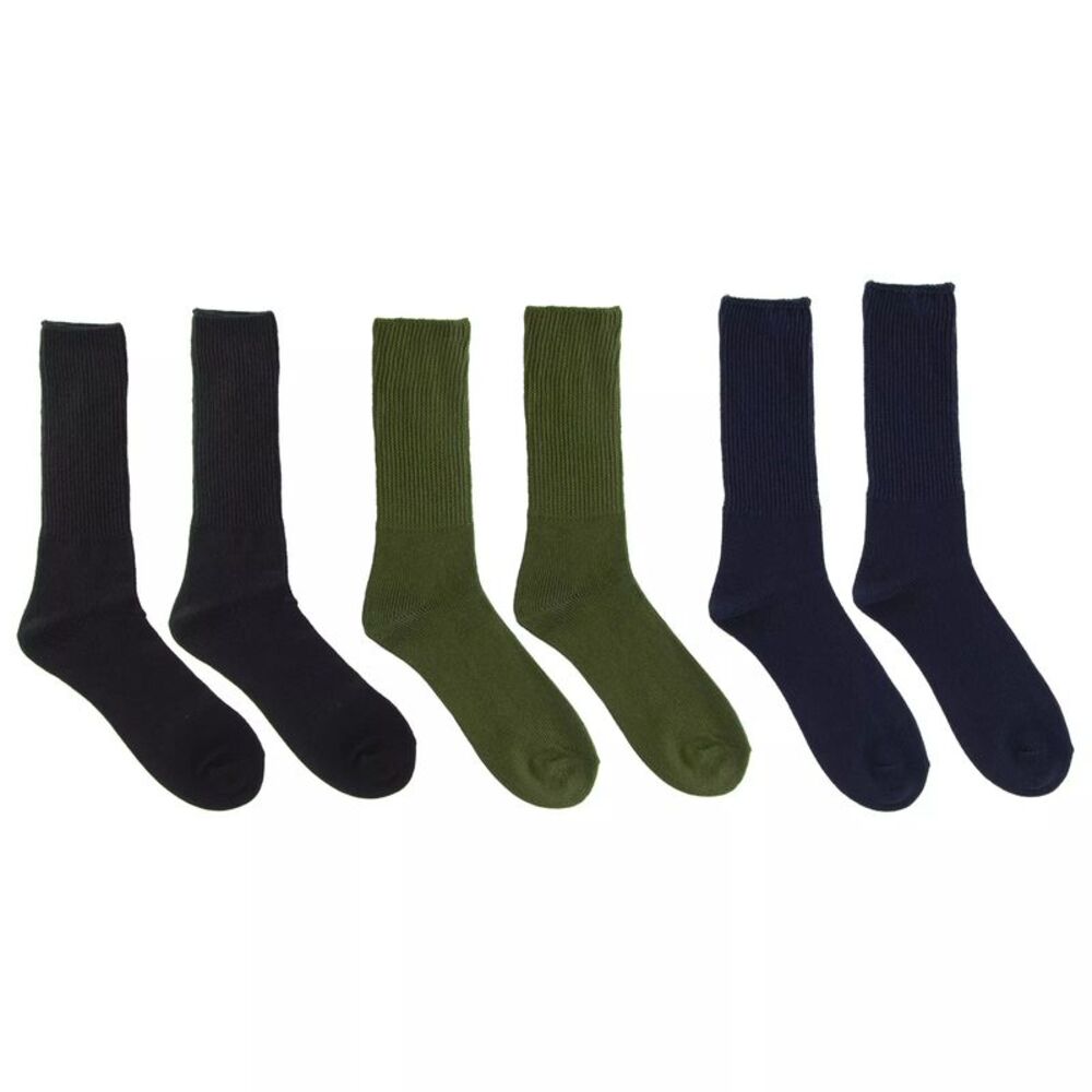 Woodland Creek Men's Diabetic Socks in Black/Green/Navy, 3 Pairs
